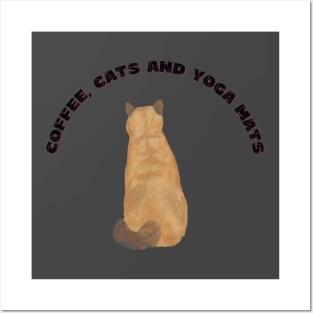 Coffee cats and yoga mats funny yoga and cat drawing Posters and Art